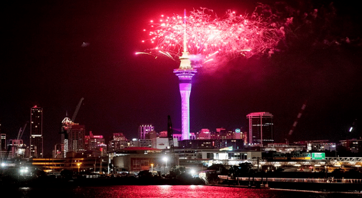 Their celebration begins at 12 midnight local time from Auckland's iconic Sky Tower.
